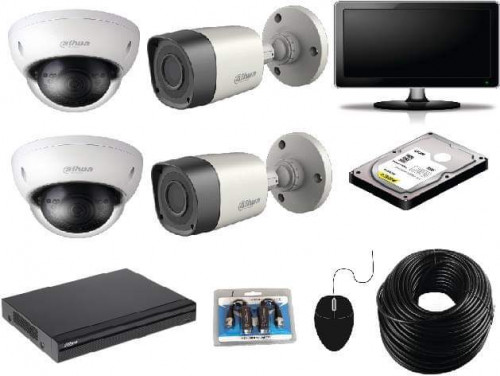 CCTV Package 4-CH Dahua DVR 4-Pcs Camera 17 Inch Monitor
