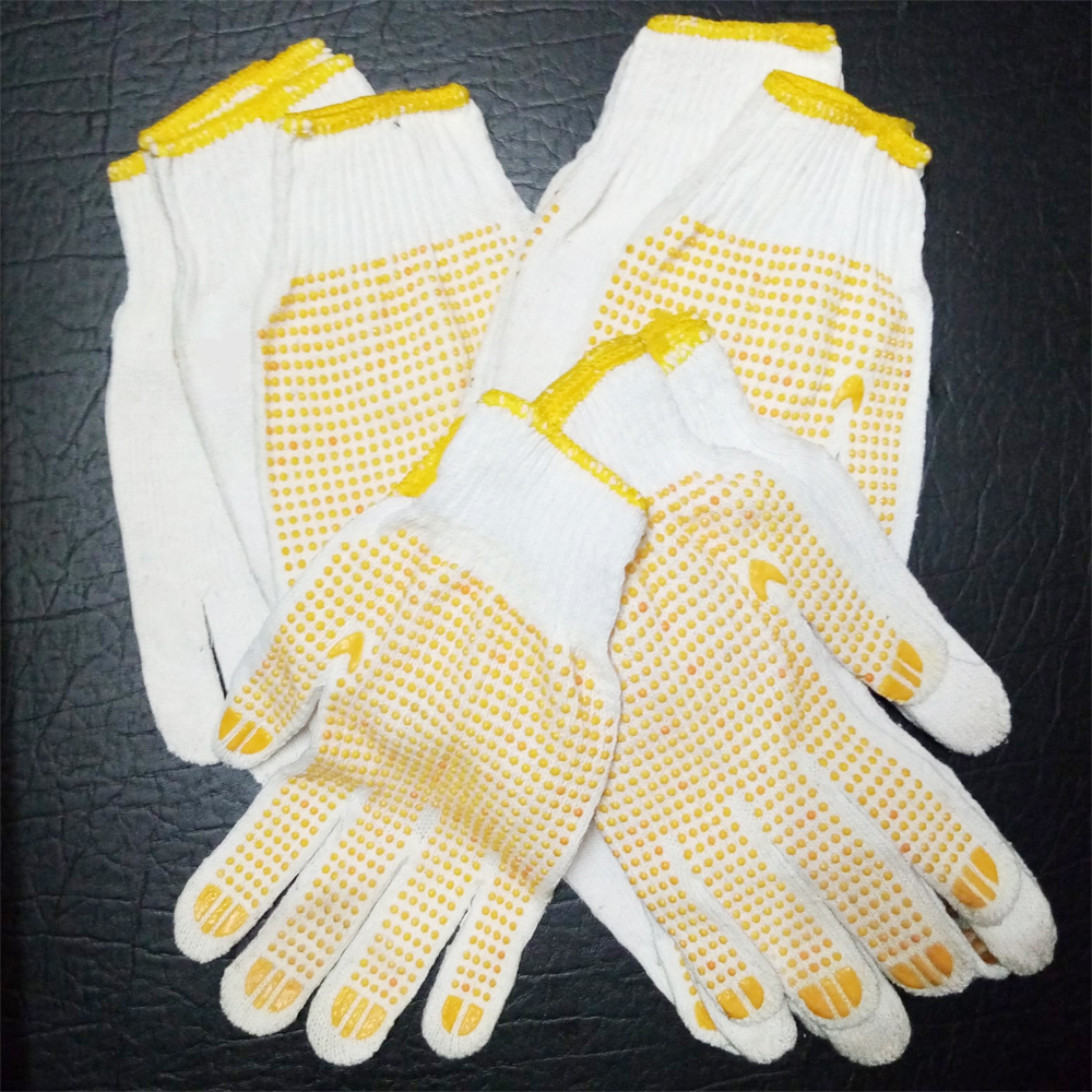 White Cotton Dotted Hand Safety Gloves for safety